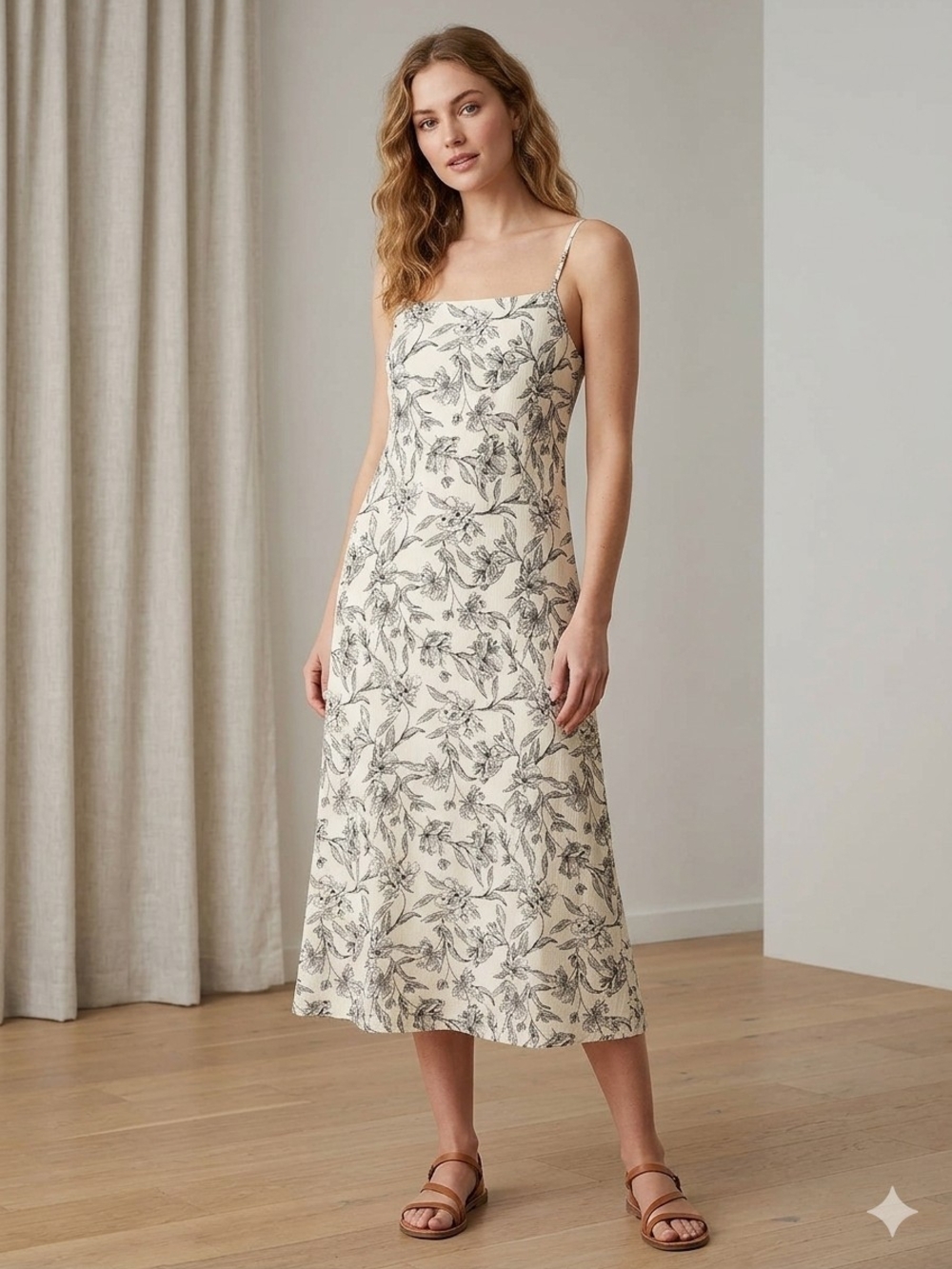**a new day Cream Floral Midi Slip Dress Pit 25 L 42